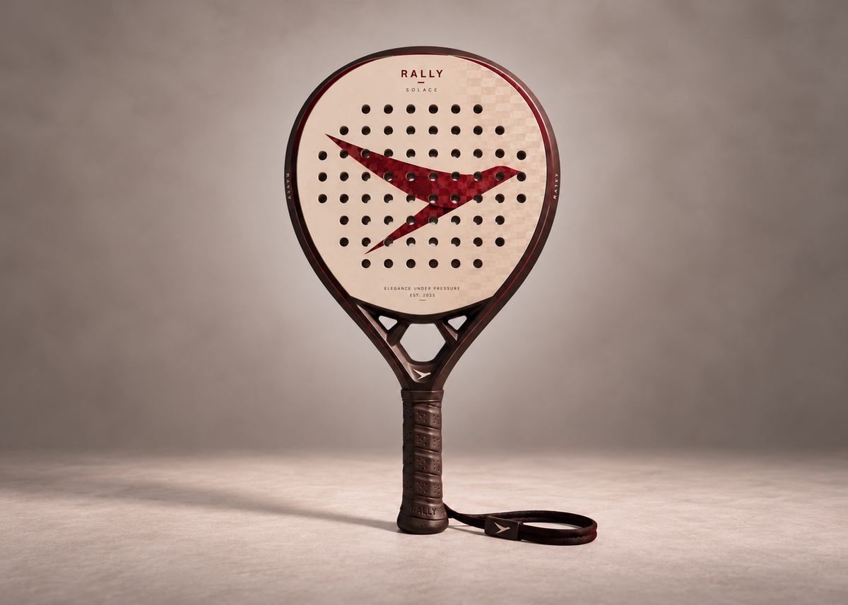 RALLY SOLACE padel racket face showing its hitting area and 12K carbon finish